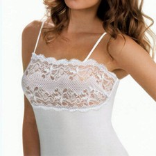 Débardeur Antonella Porté Épaule Étroit en Pur Coton Avec Volant Dentelle -