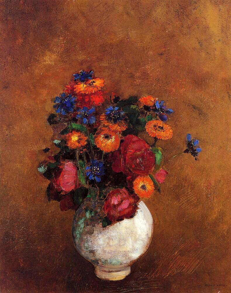 Painting Bouquet-of-flowers-in-a-white-vase-odilon-redon-don