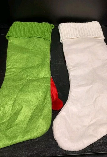 Pair Of Knitted Christmas Stockings Green & White - Picture 6 of 7