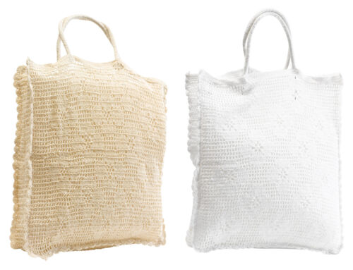 Natural or White 100% Cotton Crochet Bag Shopping Beach Gym Handbag 12" x 14" - Picture 1 of 13