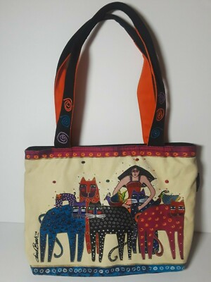Laurel Burch Zippered Tote Purse Cats Bag 14x10'' Handbag Felines Kitty Cat Lady