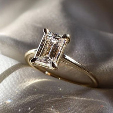 2.35CTW Emerald Cut Moissanite Solitaire Engagement Ring 14K Yellow Gold Plated