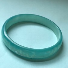Vintage Pearly Aqua Blue Celluloid Plastic Bangle Bracelet 2.5 inches across i
