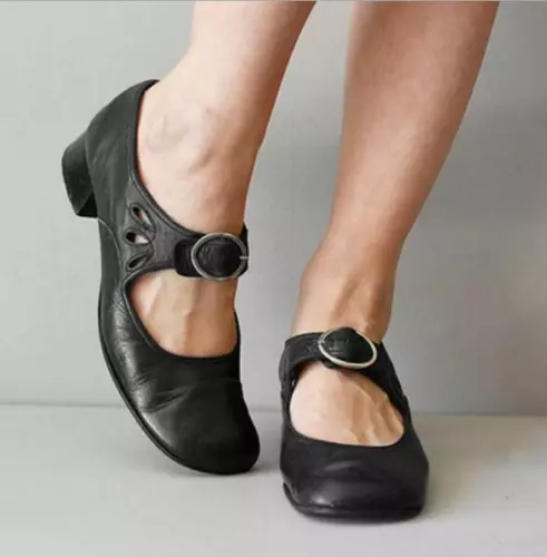 Mujer Mary Jane Zapatos Cuero Plano Lolita Punta Redonda Ballet Colores Tallas - Imagen 4 de 15