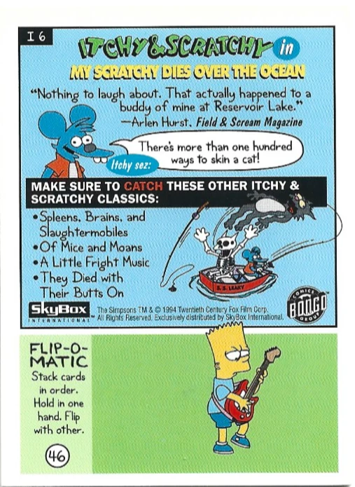 1994 SKYBOX THE SIMPSONS ITCHY AND SCRATCHY#I-6/46 BONGO TRADING CARD - Image 2 of 4