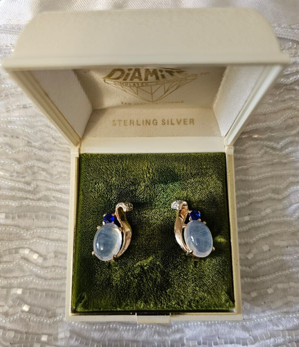 Alfred Pilippe Crown Trifari Earrings Clip Estate Sterling Jelly Belly Moonstone - Picture 14 of 16