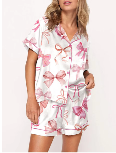 Pajama Set- Pink Bow Detailing - Picture 2 of 3