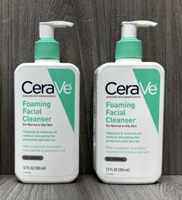 LOT OF 2 CeraVe Foaming Facial Cleanser for Normal to Oily Skin - 12 fl. oz Each