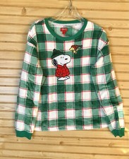 Peanuts Brand Plush Green Plaid Fleece Winter Cozy/Pajama Casual Top Women M