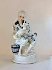 Copenhague ou Delf ?  Figurine porcelaine émaillée Paysan & brebis 23cm