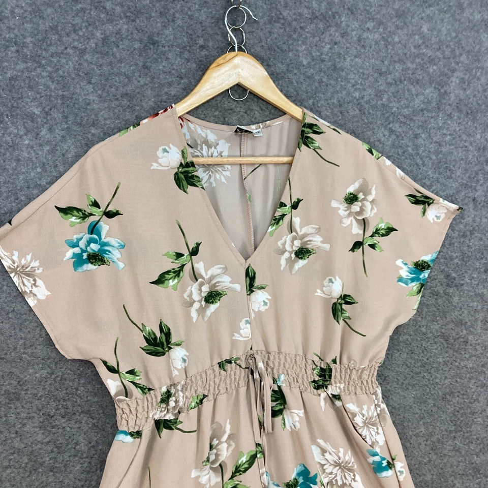 Vestido Feminino Silver Wishes Tamanho 12 Floral Bege Elástico Cintura Manga Curta 4702 - Imagem 4 de 4