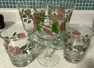 SET of Franciscan Desert Rose Wine/Water Clear Stem Glasses