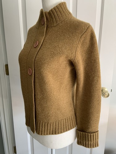 LouLou Mock Neck Three Button Camel Color Wool Blend Cardigan women sz M - Picture 2 of 17