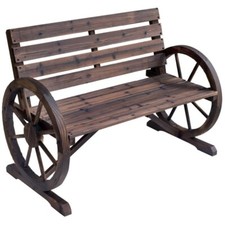 Rustic Wagon Wheel Wooden Garden Bench 2 Seater Outdoor Patio Fir Wood Chair