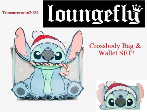 LOUNGEFLY Disney Lilo & Stitch Candy Cane Crossbody Bag Purse & Wallet SET