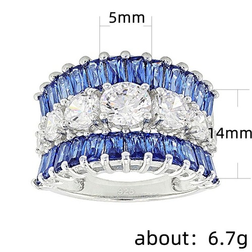 Anillo de compromiso de 14 mm elegante banda para mujer plata 925 azul y blanco AAA CZ talla 6-10 - Imagen 4 de 5