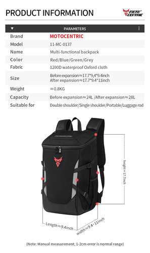 28L Red Motorcycle Backpack Waterproof Helmet Luggage Backpack Bag Accessories - Picture 11 of 23