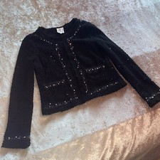 Forever Unique Coco Boucle Black Embellished Crystal Lace Dress Aw Jacket M 8 10