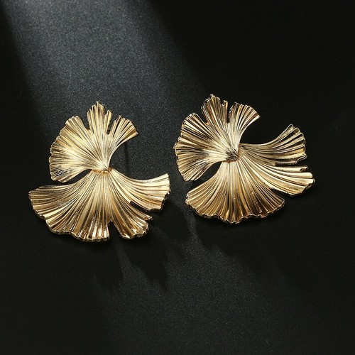 Fashion Women Boho Creative 3D Gold Carved Ginkgo Leaves Earrings Stud 0049 - Picture 4 of 5
