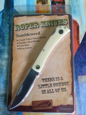 Roper Knives Tumbleweed, Stainless Plain Blade, Cream Yellow Delrin Handle