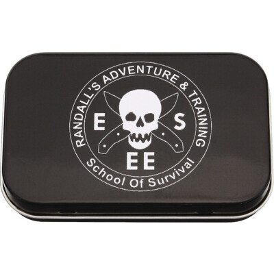 ESEE Kit Tin schwarze Metallbox für Survival Kit mit Randall's Adventure Druck