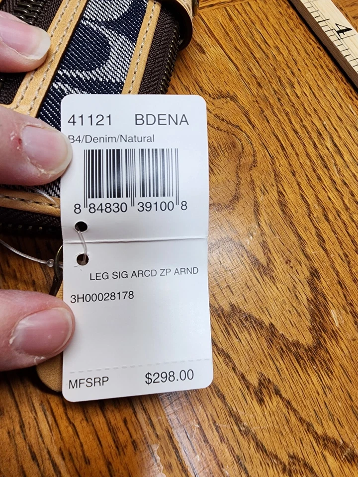 Nueva Cartera Coach Denim/Natural Legacy Signature Acordeón Cremallera Alrededor 41121 Foto 3 de 4