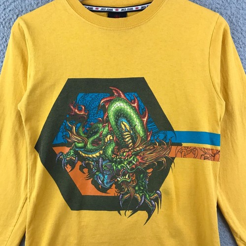 JNCO Jeans Yellow Long Sleeve Graphic Tee With Dragon & Crown Design youth M - Picture 3 of 12