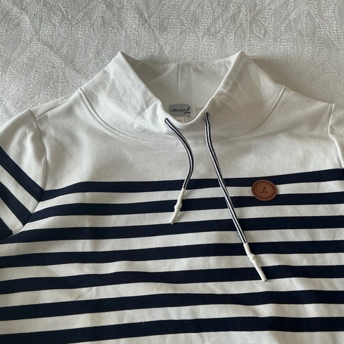Collezione L Pullover a Righe Felpa Collo Imbuto Stile Nautico Top - Foto 1 di 7