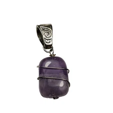 Purple Polished Stone Gem Crystal Pendant Keychain Chunky Large Statement Silver