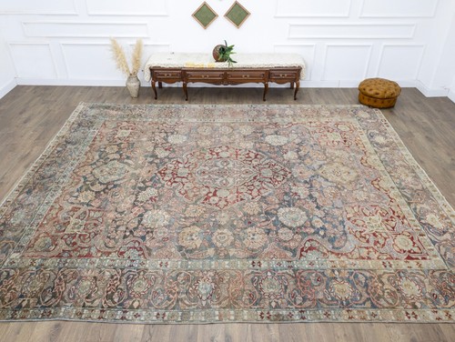 Turkish Oushak Rug, 12.2 x 14.9 ft, Rust Blue Living Room Carpet, Classic Decor - Picture 3 of 16