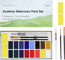 16 Colors Large Block Watercolor Paint Set for Watercolors Workbook, Portable Wa