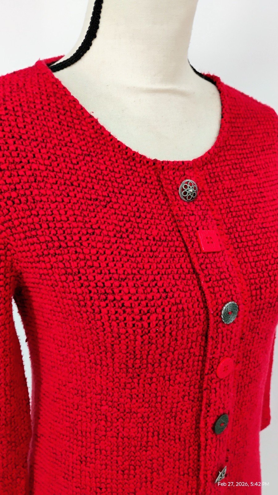 MULTIPLES Red Textured Button Front Trim Tunic To… - image 6