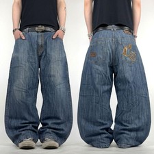 Vintage rare embroidered faded stonewash y2k baggy wide leg jeans