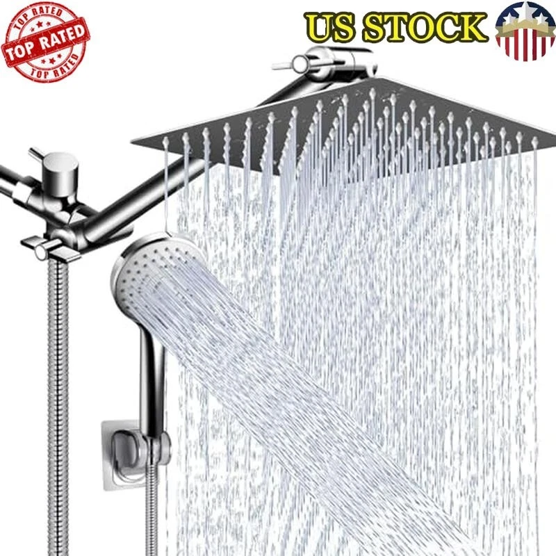 10" Rain Shower Head Combo 5 Settings Handheld Spray Adjustable Extension Arm US