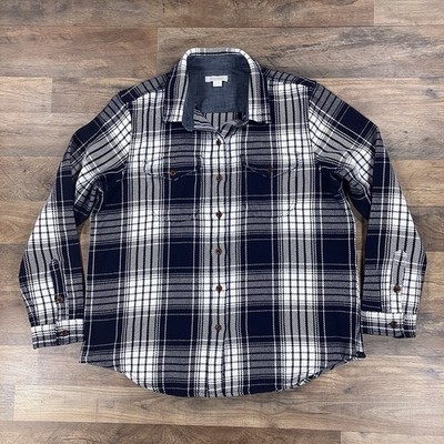 Outerknown Flannel Shirt Womens Large Blue Plaid Blanket Shirt Heavyweight