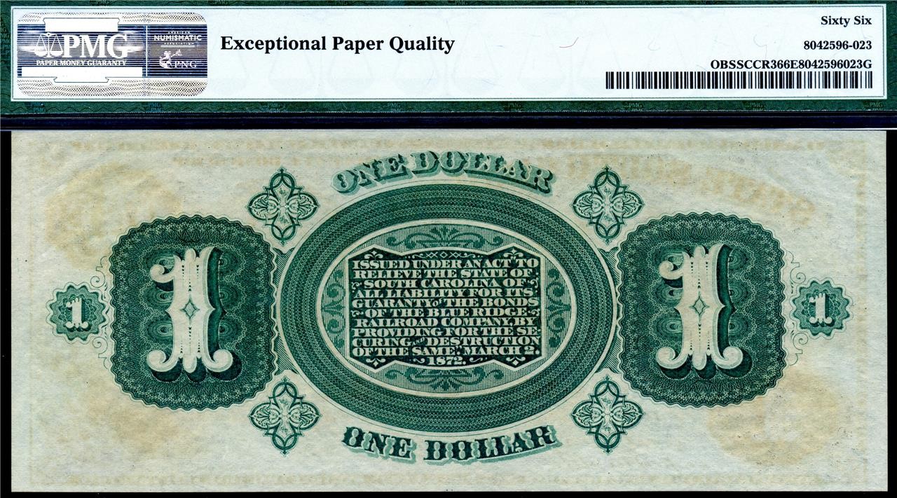 HGR 1872 $1 COLUMBIA S.Carolina SCCR3 ((Gorgeous)) PCGS GEM UNC 66PPQ