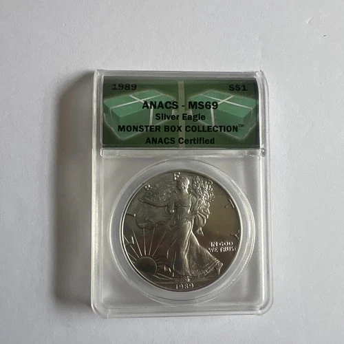 1989 ANACS MS69 Silver Eagle Gorgeous Coin  First Year