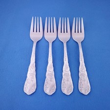 Reed Barton FLORA ~ (4) Salad Forks 7" ~ Stainless Embossed Handle Flatware