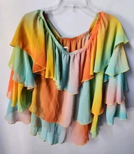 New Show Me Your Mumu Blouse Women M Chi Chi Tiered Ruffle Chiffon Sheer Ombre 