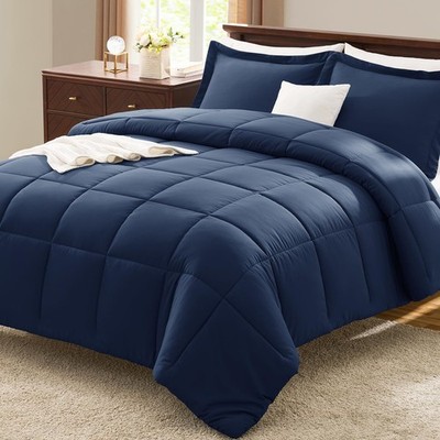 King Comforter Set - Navy Blue Comforter King Size, 3 Pieces Box Stitched Bed...