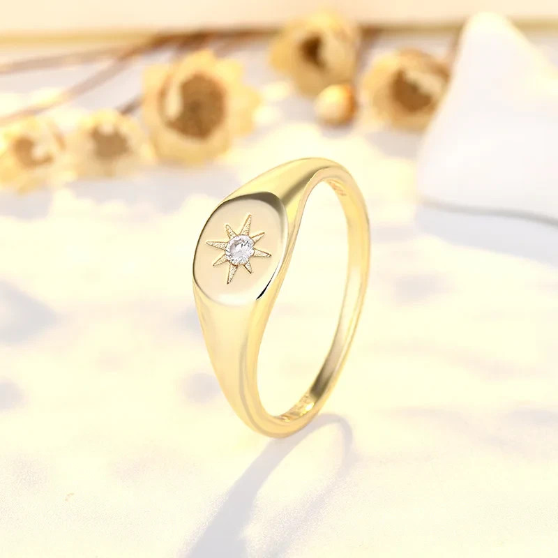 Anillo Mujer Anillo Mujer Talla 57 Circonita Estrella Diseño Oro Plateado ...