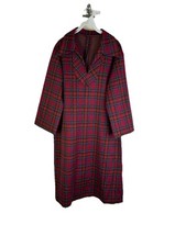 Vintage 60s Rockabilly Dress Red Plaid Knit Collared Long Sleeve