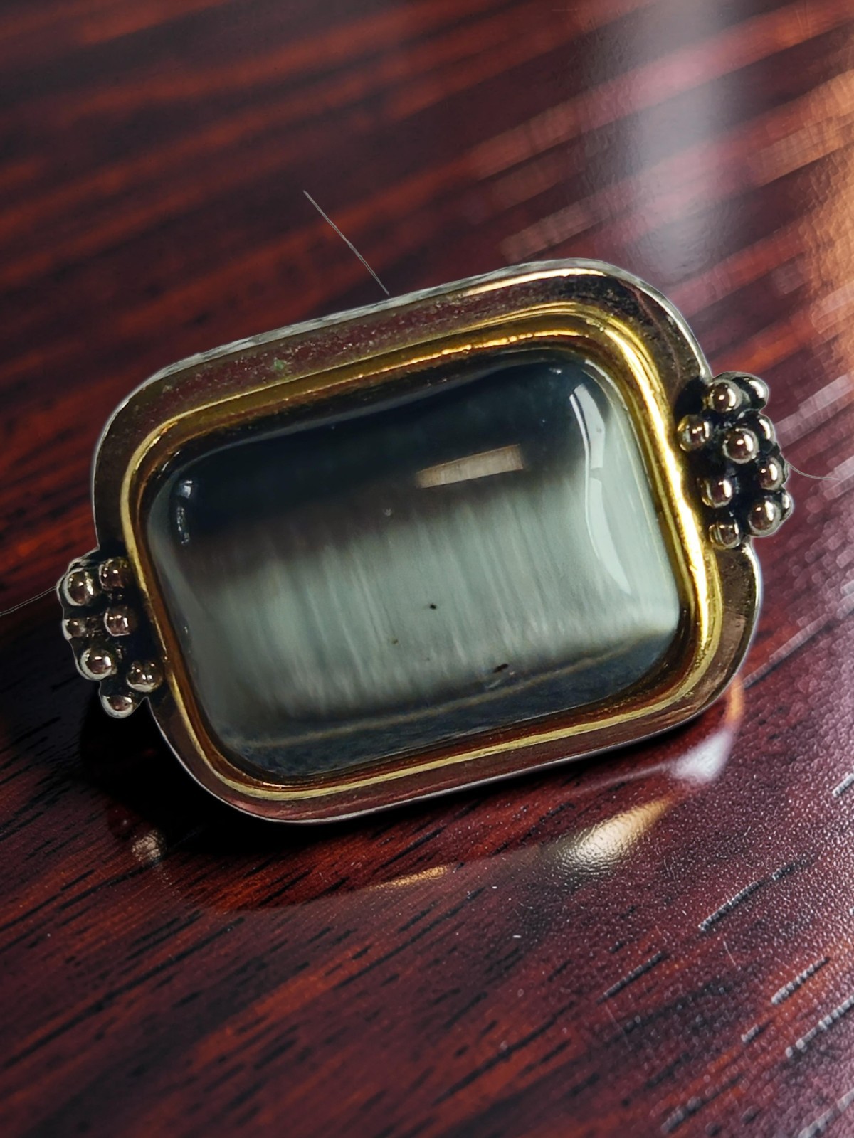 Artisan earrings featuring rectangular cat's eye … - image 4