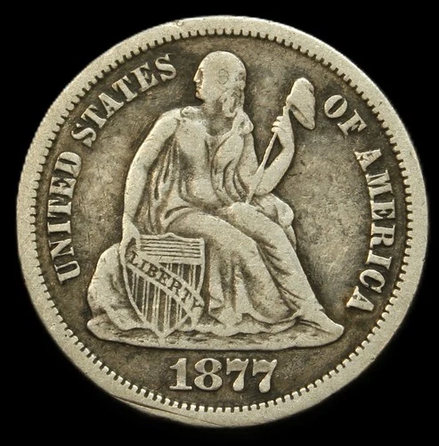 1877 cc seated liberty dime- Choice VF -SMH848