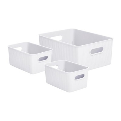 Superio Ribbed Collection - Decorative Plastic Basket Open Home Storage Bins