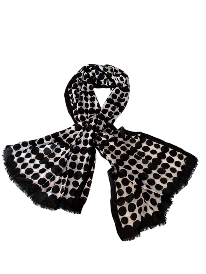 NEW Kate Spade Black & White With Pink Oblong Scarf 24” X 74” - Image 4 of 4