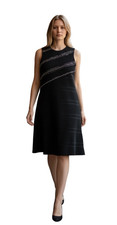 Women's Vintage 50s 60s Black DRESS Sleeveless Metal Zip A Line Cocktail Party M