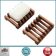 2PCS Wooden Soap Dish Self-Draining Holder Tray for Bathroom Shower Bar Soap