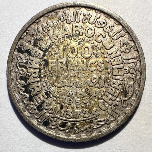 1953 Morocco 100 Francs, VF Silver!