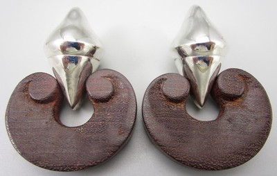 PATRICIA VON MUSULIN STERLING SILVER DARK WOOD DOOR KNOCKER EARRINGS 40G